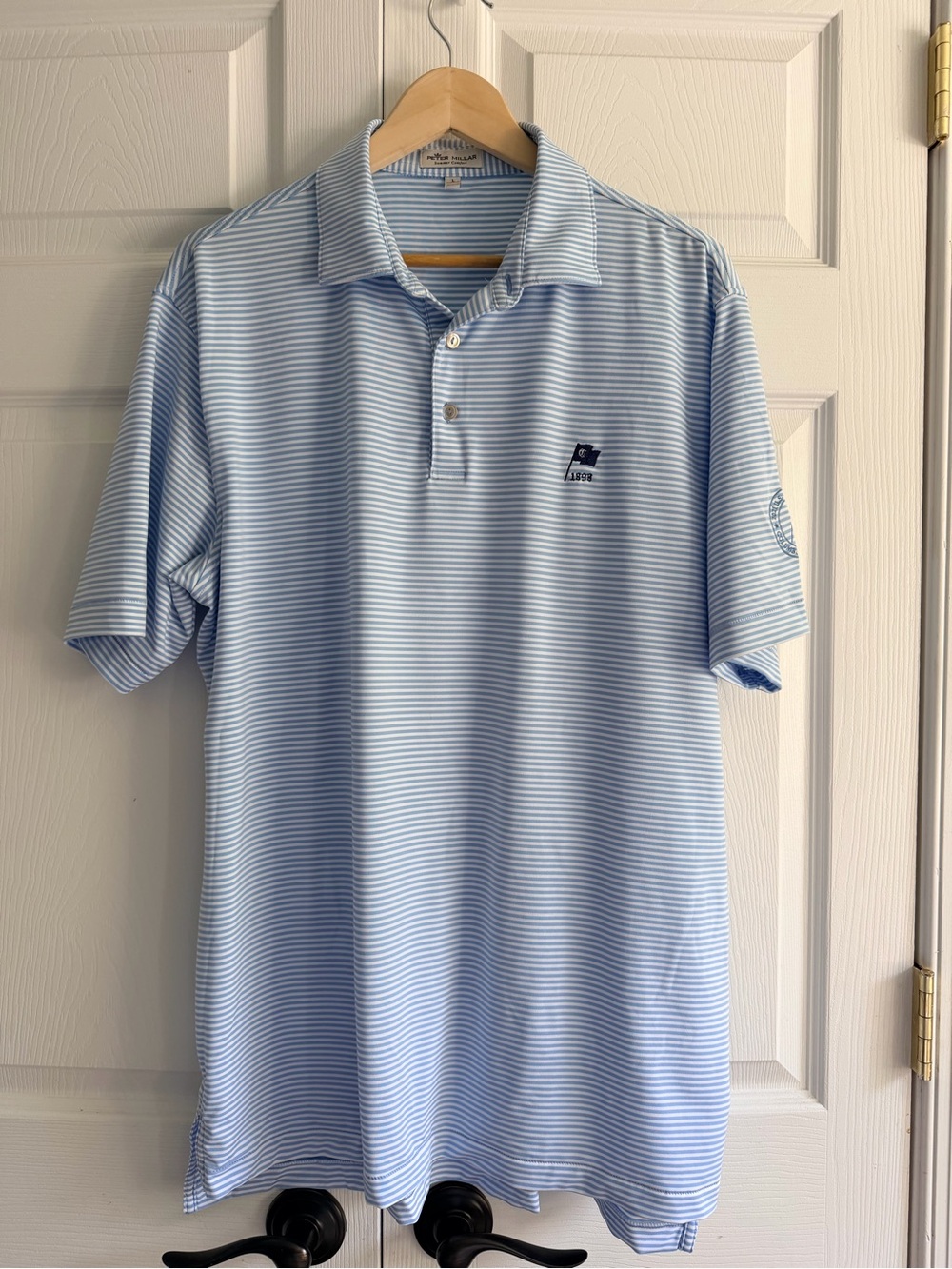 Peter Millar Summer Comfort Polo Men’s Large Blue Stripe Columbia CC 1898